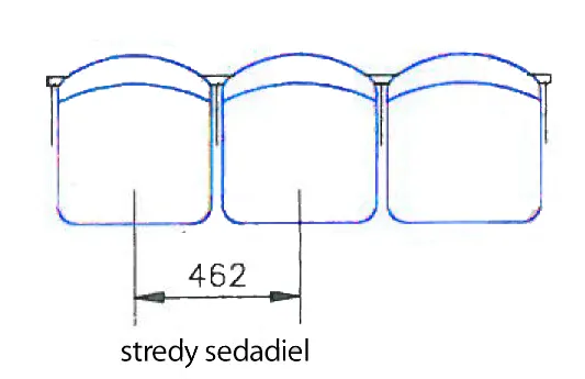 Tri sedadlá s rozostupom stredov 462 mm